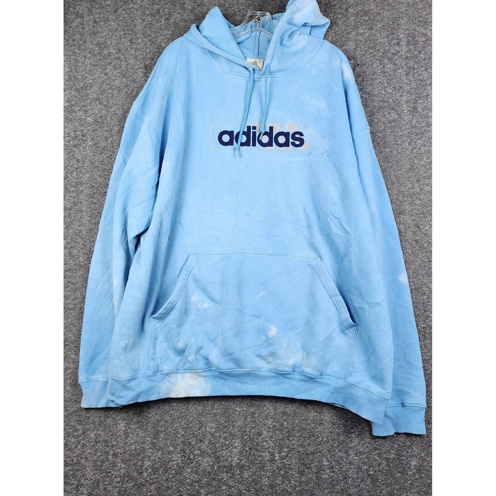 Adidas Hoodie Mens 2XL Blue Tie‎ Dye Acid Wash Embroidered Box Logo Pullover